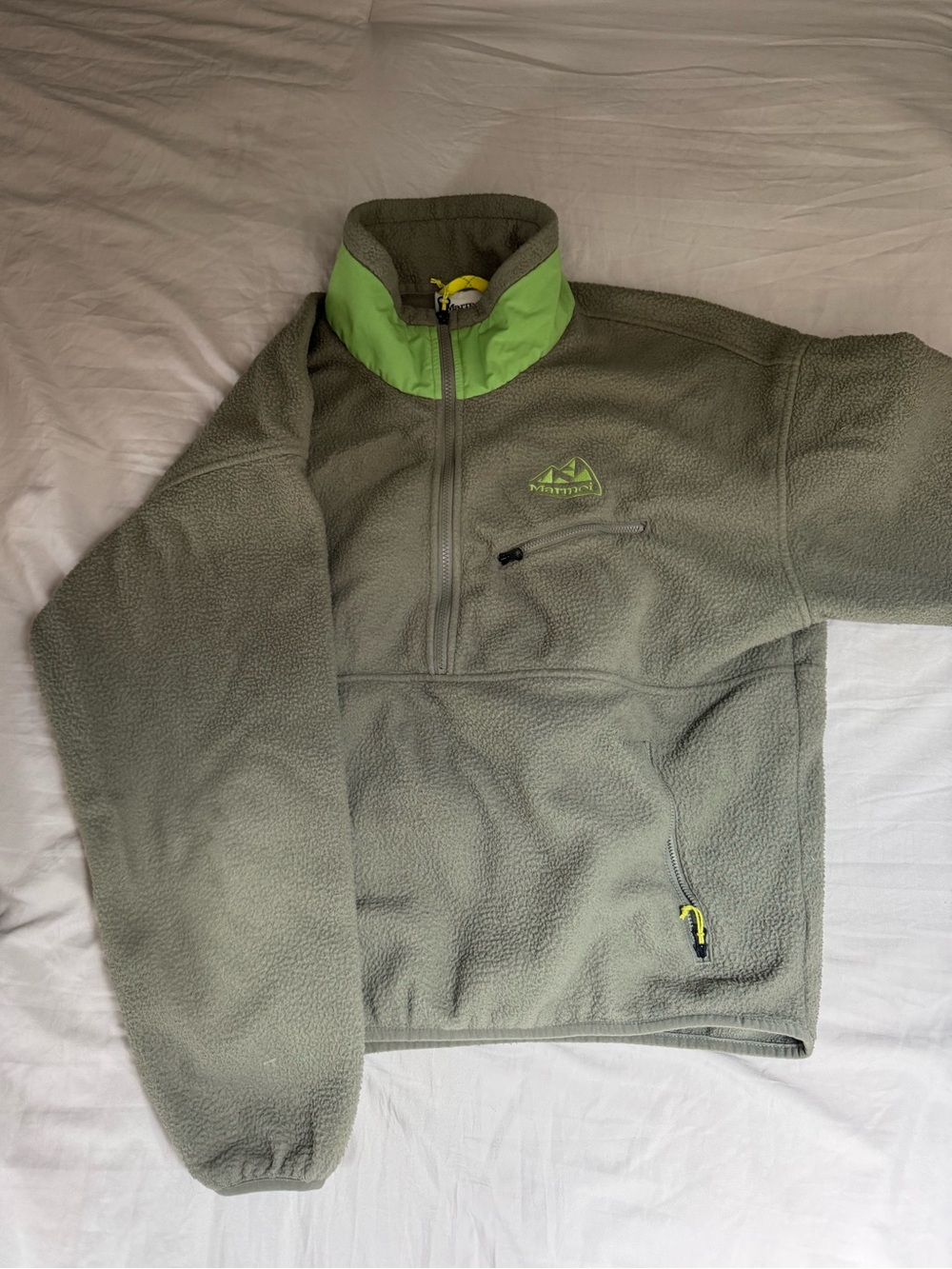 Marmot Taupe Fleece Jacket with Neon Trim